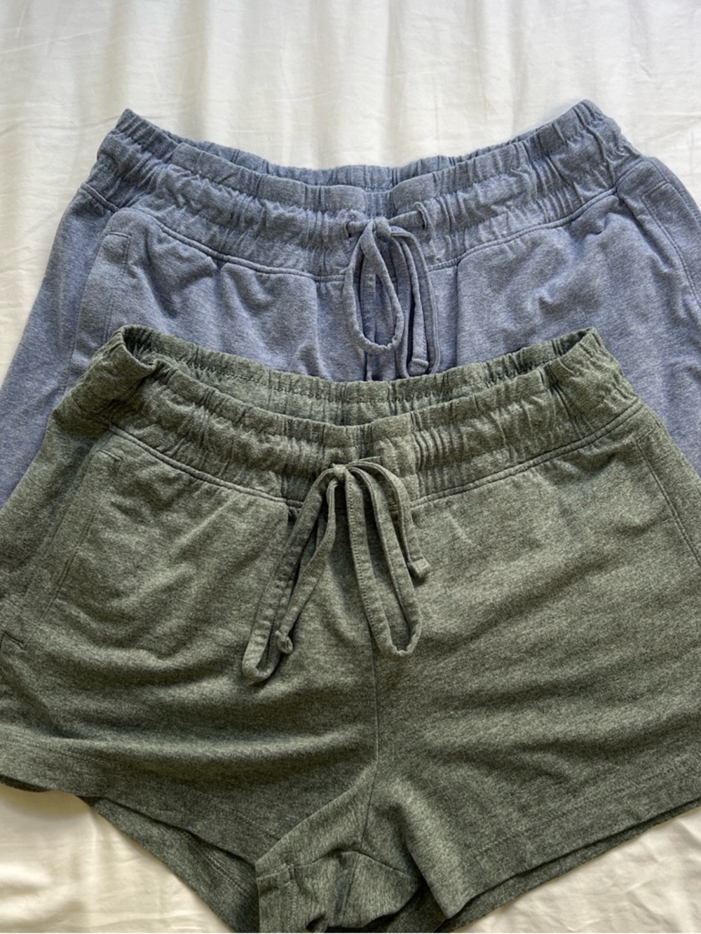 Marika Slate Blue and Heather Olive Athletic Drawstring Shorts Set